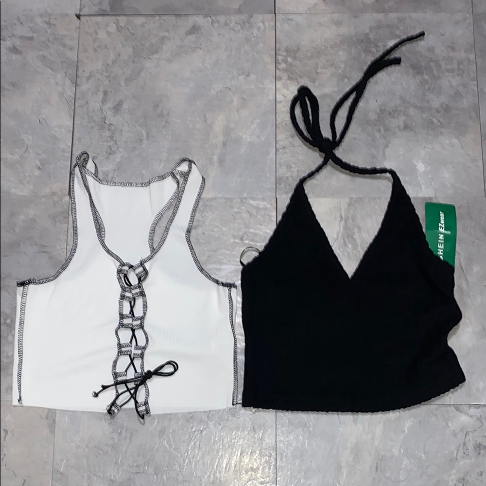 Stylish Black and White Halter Tops crop SHEIN women size Xs